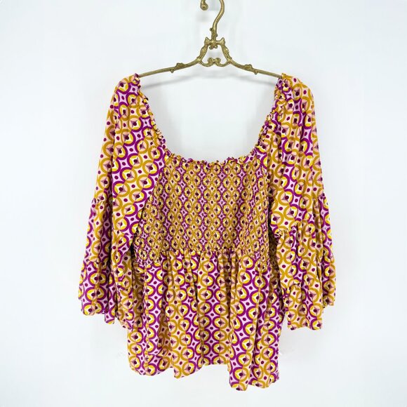 TERRA & SKY Plus Square Neck Cotton Blend Smocked Top Sz 1X - Picture 5 of 8